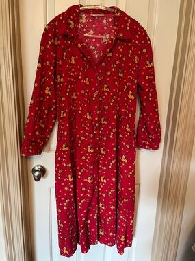 Women's Red Floral Long-Sleeve Button-Front Dress